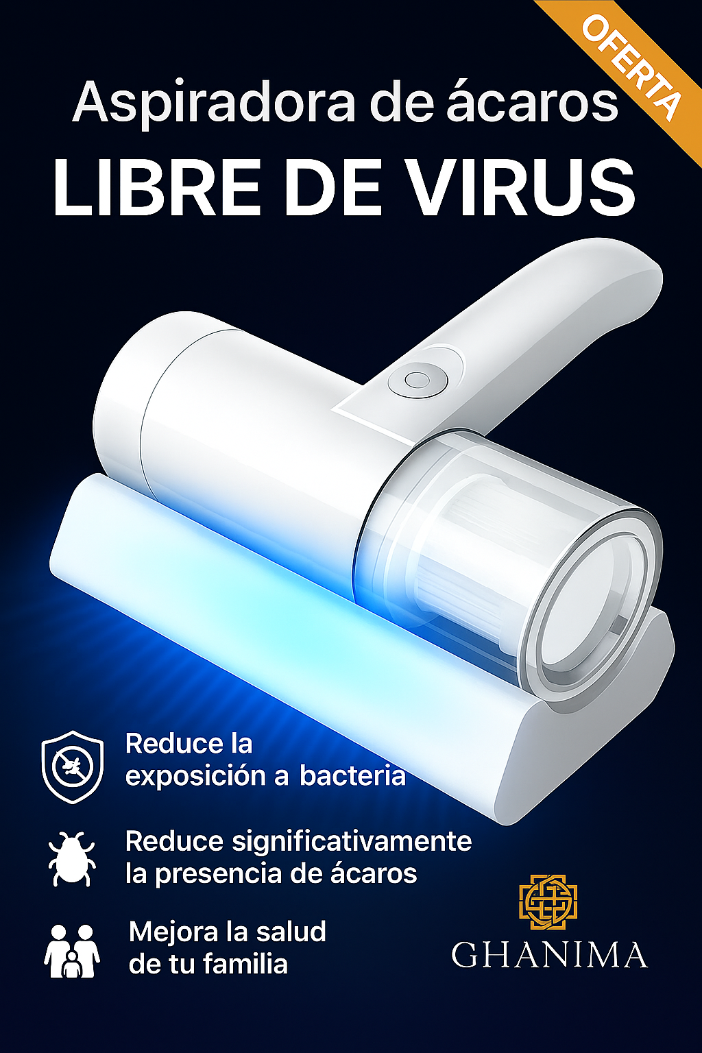 AllerFree™ aspiradora de acaros y virus, inalámbrica.